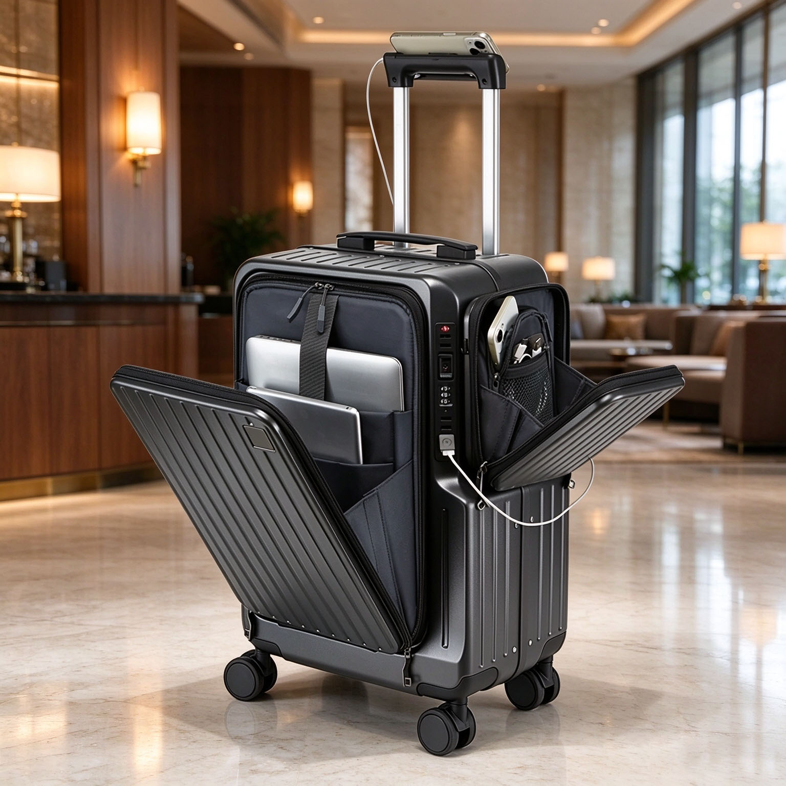 Spinner Wheel Rolling Suitcase 20 Inch - Mala de cabine com abertura frontal,
